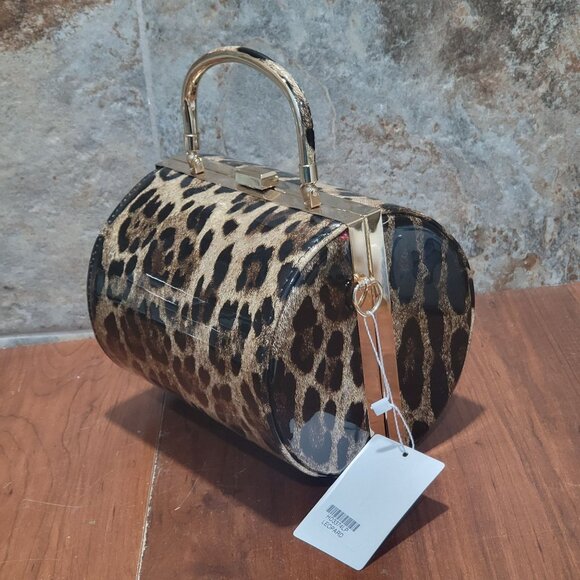 Leopard Print Round Barrel Shoulder Hand Bag - Picture 11 of 15